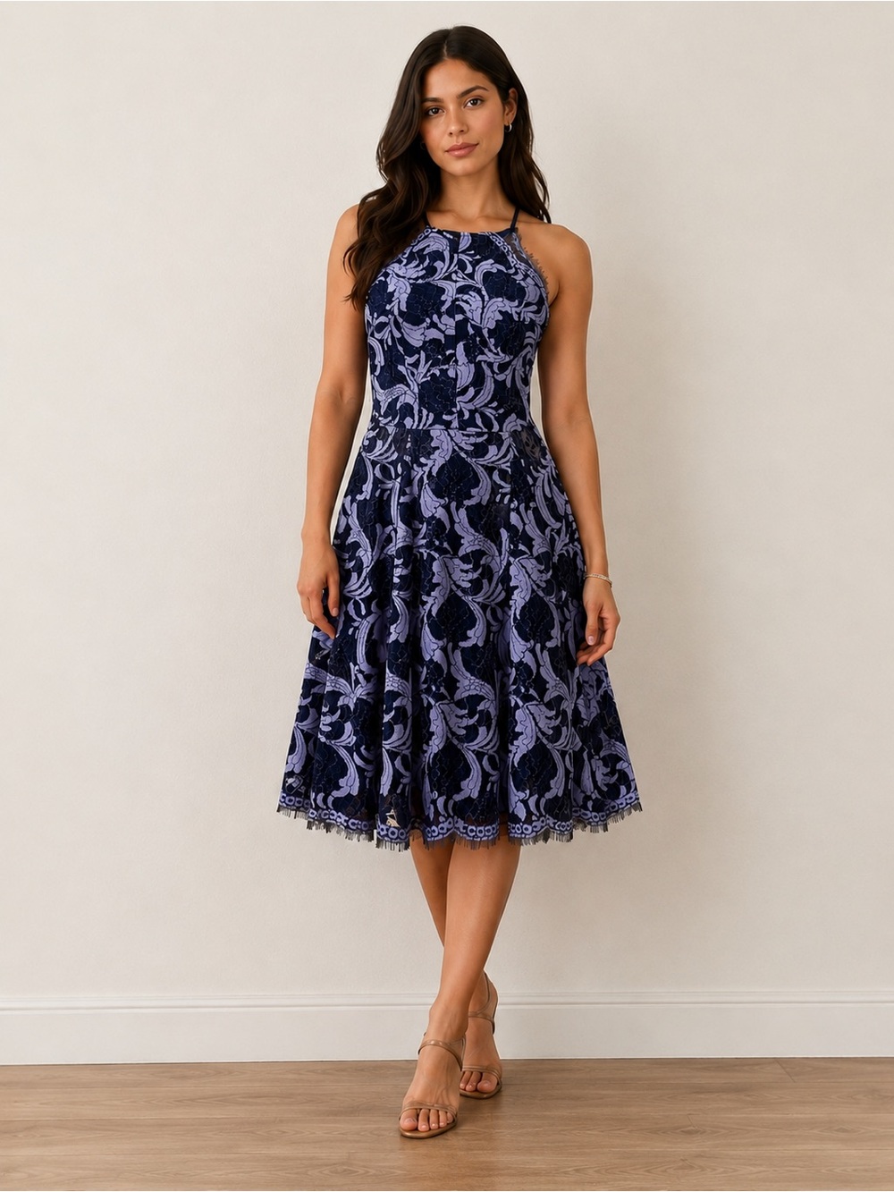 Francesca Blue Purple Lace Dress Size Small Sleeveless Keyhole NWT